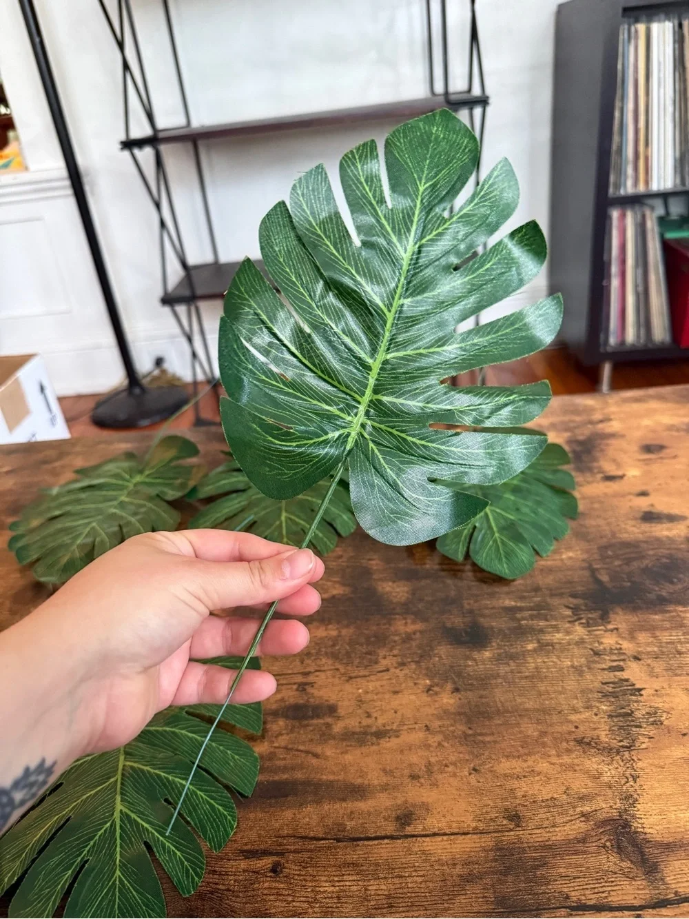Set of 5 Faux Monstera Leaves - Green